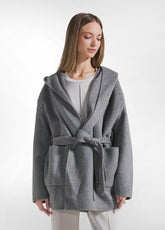 SHORT KIMONO COAT IN GREY WOOL - Jacket - Outlet | DEHA