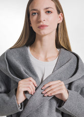 SHORT KIMONO COAT IN GREY WOOL - SILVER GREY | DEHA