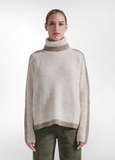 MAGLIONE BICOLORE A COLLO ALTO IN MISTO LANA BIANCO - SALT WHITE | DEHA