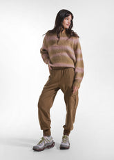 CREW NECK JACQUARD PATTERN SWEATER IN BEIGE WOOL BLEND - STRIPED BEIGE | DEHA