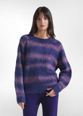 MAGLIONE GIROCOLLO CON DISEGNO JACQUARD IN MISTO LANA VIOLA - STRIPED PURPLE | DEHA