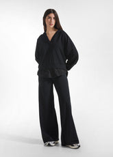 Wide Stretch Jersey Solid Color Pants With Straigh - BLACK | DEHA