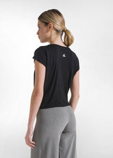 Yoga T-Shirt Mit Knoten Vorne - Schwarz - BLACK | DEHA