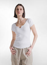 T-SHIRT ADERENTE IN COSTINA BIANCO - WHITE | DEHA