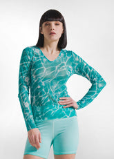 T-SHIRT IN TULLE CON STAMPA ALLOVER BLU - AQUA | DEHA