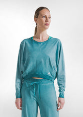 Faded Effect Cropped Sweatshirt - Green - PEACOCK GREEN | DEHA
