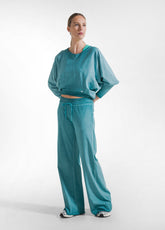 Faded Effect Cropped Sweatshirt - Green - PEACOCK GREEN | DEHA