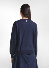 BLUE CREWNECK SWEATSHIRT WITH PRINT AND STUDS - BLUE NIGHT | DEHA