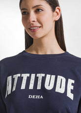 BLUE CREWNECK SWEATSHIRT WITH PRINT AND STUDS - BLUE NIGHT | DEHA