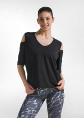 TS-SHIRT IN JERSEY CON DETTAGLI IN RETE NERO - BLACK | DEHA