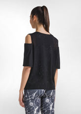 TS-SHIRT IN JERSEY CON DETTAGLI IN RETE NERO - BLACK | DEHA