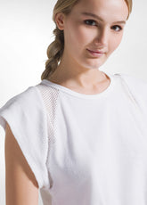 T-SHIRT IN FELPA CON DETTAGLI IN RETE BIANCO - WHITE | DEHA