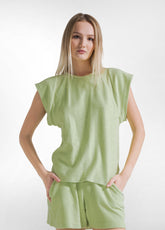 YELLOW FLEECE T-SHIRT AND SHORTS SET - | DEHA