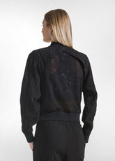 Crumpled-Effect Bomber Jacket With Mesh Insert - Black - BLACK | DEHA
