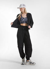 OVERSIZED CRINKLE-EFFECT VISCOSE BOMBER AND JOGGER SET BLACK - | DEHA