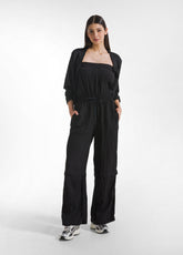 VISKOSE-JUMPSUIT IN CRASH-OPTIK SCHWARZ - Kleider, Röcke und Overalls | DEHA