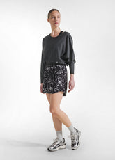 SHORTS IN VISCOSA EFFETTO STROPICCIATO ALL-OVER NERO | DEHA