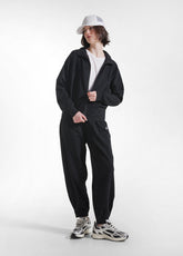 FELPA CON ZIP E DETTAGLIO IN VISCOSA EFFETTO STROPICCIATO NERO - BLACK | DEHA