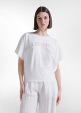 Sweatshirt In Crinkle-Optik Mit Viskose-Detail - Weiss - Sweatshirts und Pullover | DEHA