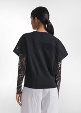 FELPA CON DETTAGLIO IN VISCOSA EFFETTO STROPICCIATO NERO - BLACK | DEHA