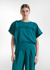 COMPLETO FELPA CON DETTAGLIO E PANTALONI LARGHI IN VISCOSA EFFETTO STROPICCIATO VERDE - | DEHA