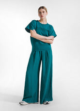 Sweatshirt In Crinkle-Optik Mit Viskose-Detail - Gruen - Sweatshirts und Pullover | DEHA