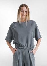 COMPLETO FELPA A MANICHE CORTE E SHORTS PLISSETTATI IN MODAL VERDE - | DEHA