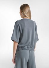 FELPA A MANICHE CORTE IN MODAL VERDE - TEAL GREEN | DEHA