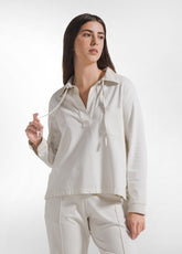 SATIN POLO SWEATSHIRT AND STRAIGHT-LEG PANTS SET WITH BEIGE GRADIENT EFFECT - | DEHA
