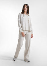 SATIN POLO SWEATSHIRT AND STRAIGHT-LEG PANTS SET WITH BEIGE GRADIENT EFFECT - | DEHA