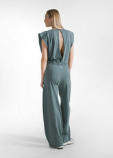 TUTA JUMPSUIT IN JERSEY CON APERTURA SUL RETRO VERDE - TEAL GREEN | DEHA