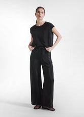 BLACK SILK-COTTON BLEND TOP AND PALAZZO TROUSERS - Everyday Sets | DEHA
