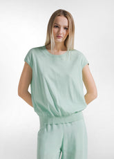 GREEN SILK-COTTON BLEND TOP AND PALAZZO TROUSERS - | DEHA