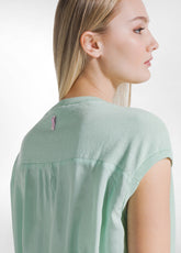 GREEN SILK-COTTON BLEND TOP AND PALAZZO TROUSERS - | DEHA