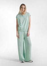 GREEN SILK-COTTON BLEND TOP AND PALAZZO TROUSERS - | DEHA