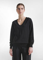 Strick-Top Aus Seide Mit V-Ausschnitt - Schwarz - Sweatshirts und Pullover | DEHA
