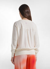 MAGLIA IN SETA CON SCOLLO A V BIANCO - CREAM | DEHA