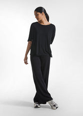 BLACK BOUCLE KNIT PALAZZO PANTS - Leisurewear | DEHA