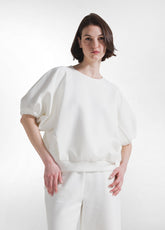 FELPA IN SCUBA DI COTONE CON PIEGHE BIANCO - Camicie & Bluse | DEHA