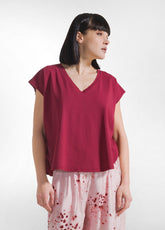 T-SHIRT LOOSE-FIT IN JERSEY ORGANICO ROSSO - CHERRY RED | DEHA