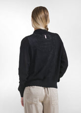 Cotton Full-Zip Sweatshirt With Mesh Effect - Blac - BLACK | DEHA