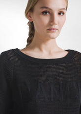 Cotton Mesh Effect T-Shirt - Black - BLACK | DEHA