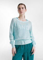 Cotton Mesh Effect T-Shirt - Blue - Sweaters | DEHA
