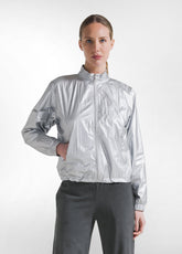 High-Neck Bomber Jacket With Metallic Details - Grey - METALLIC SILVER | DEHA