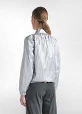 High-Neck Bomber Jacket With Metallic Details - Grey - METALLIC SILVER | DEHA