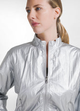 High-Neck Bomber Jacket With Metallic Details - Grey - METALLIC SILVER | DEHA
