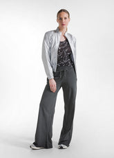 High-Neck Bomber Jacket With Metallic Details - Grey - METALLIC SILVER | DEHA