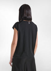 TOP CON MANICHE IN SATIN E CORPO IN JERSEY NERO - BLACK | DEHA