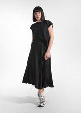 TOP CON MANICHE IN SATIN E CORPO IN JERSEY NERO - BLACK | DEHA