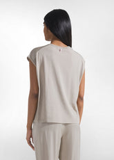 TOP CON MANICHE IN SATIN E CORPO IN JERSEY BEIGE - CLAY BEIGE | DEHA